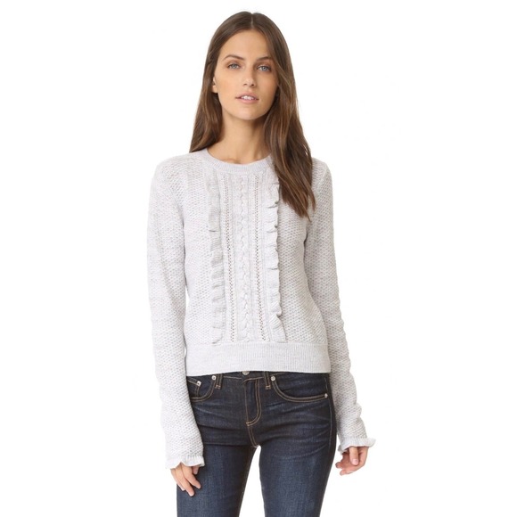 Club Monaco Sweaters - Club Monaco Lovelle Sweater Small Grey Merino Wool Ruffle Cable Knit Pullover